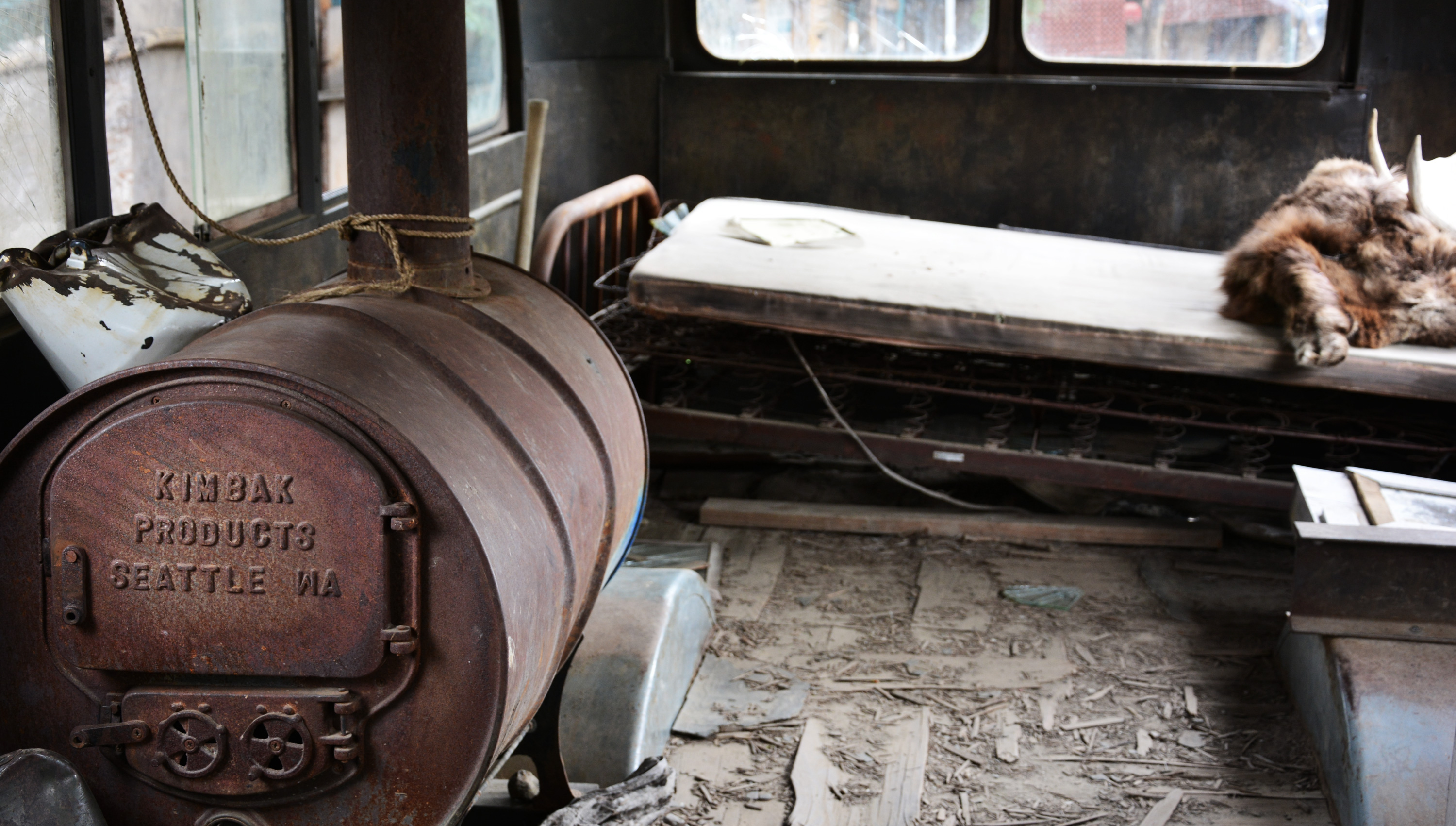 Inside the bus replica at the 49th State Brewery in Healy